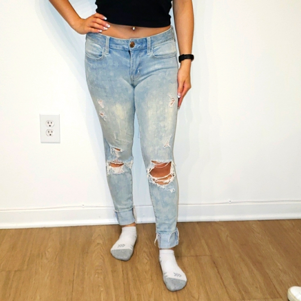AE Light Wash Distressed Skinny Jeans Jeggings Size 0 Short